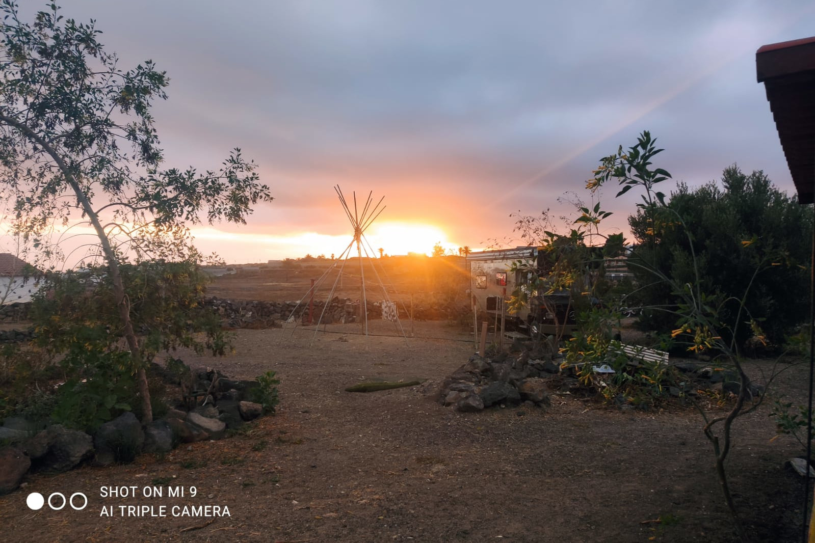 sunset behind the campsite